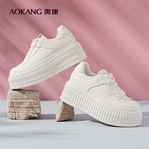奥康厚底增高板鞋设计感小白鞋