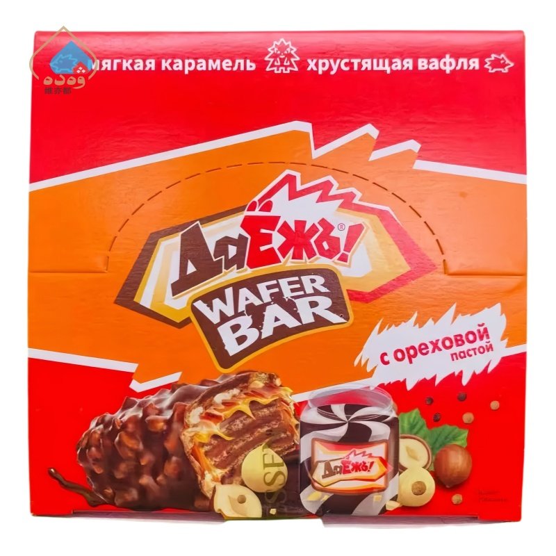 俄罗斯进口榛仁巧克力味能量棒600g威化饼干15条40g/条焦糖花生味