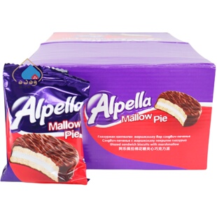 哈萨克斯坦进口Alpella棉花糖夹心巧克力派672g零食24个28g独立