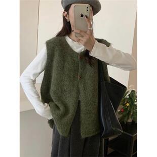 韩系简约百搭软糯慵懒风毛衣马甲女2025秋冬新款宽松叠穿针织背心