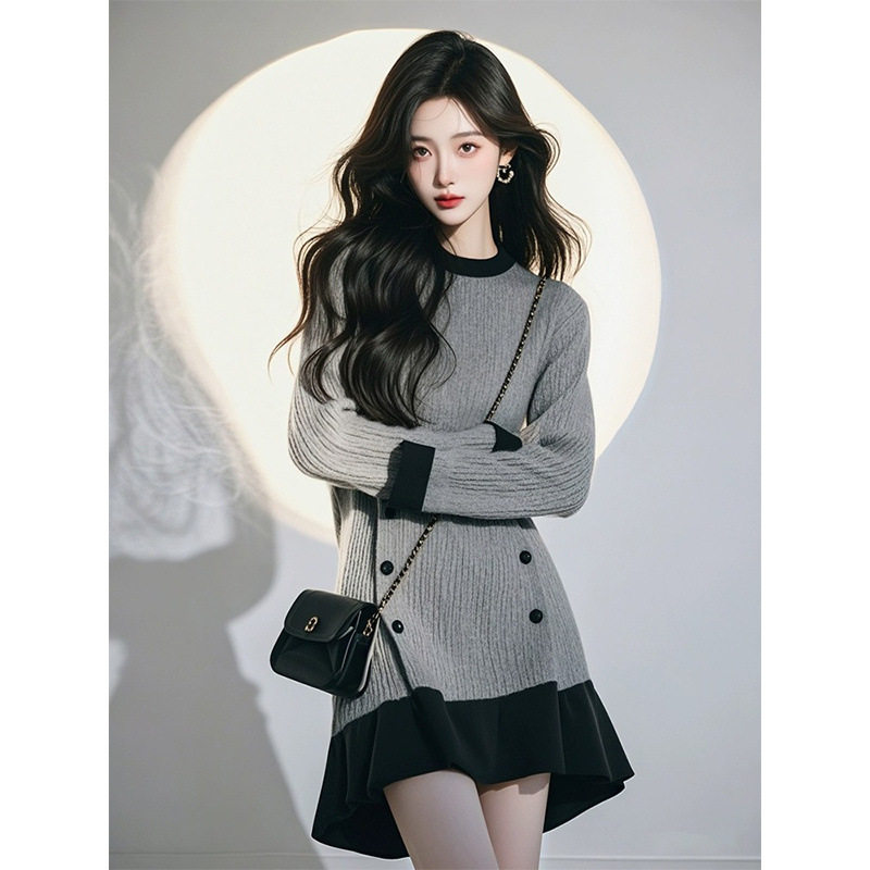 2026新款时尚设计感针织长袖t恤女早春季新款修身上衣内搭打底衫