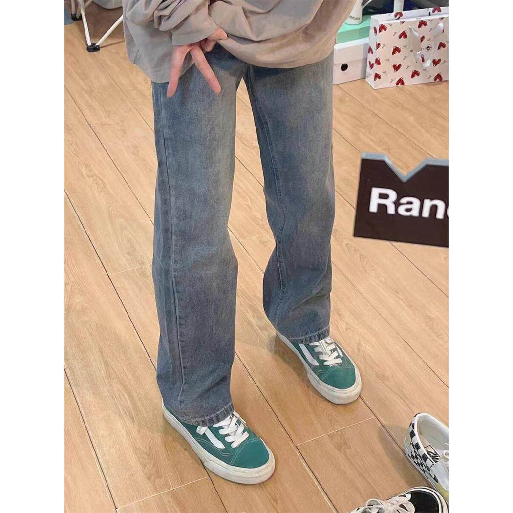 大码胖妹妹牛仔直筒裤女春秋冬复古高腰显瘦梨型身材窄版阔腿裤子