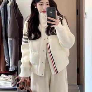 TB轻薄白色休闲棉服女2025秋冬新款短款立领棉衣冬季保暖棉袄外套