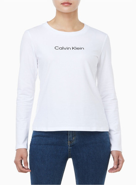 CK JEANS韩国代购直邮25秋女休闲百搭基础修身圆领长袖T恤47D281G