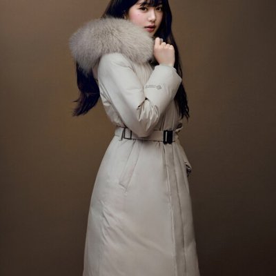 EIDER 韩国代购直邮25冬女张元英同款长款收腰鹅绒羽绒服DWW25530