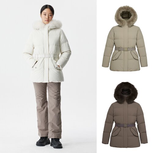 折扣BLACKYAK布来亚克韩国直邮25冬女户外保暖腰带毛领中长羽绒服