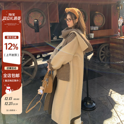 双面羊绒卡其色英伦学院风大衣