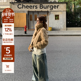 YILANN2025新款冬季女卡其色韩系真兔毛皮草外套高级质感毛毛外套