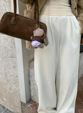 Yilann2025新款秋冬加绒加厚休闲运动慵懒风阔腿裤女米色垂感拖地