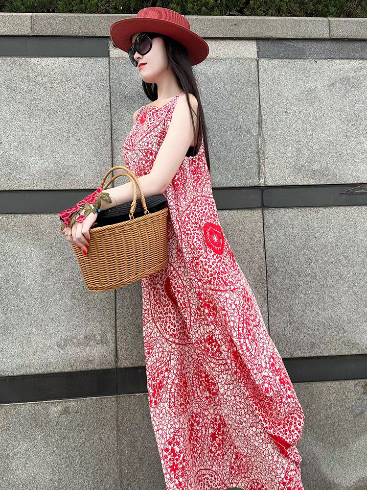 花间令春夏款大袖衫日常显瘦唐制旅游连衣裙无袖长袖大摆裙花旅游