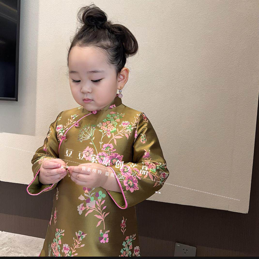 女童旗袍秋冬复古中式女宝宝唐装礼服高级感国风汉服连衣裙公主裙