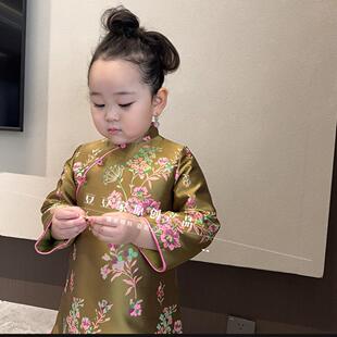 女童旗袍秋冬复古中式女宝宝唐装礼服高级感国风汉服连衣裙公主裙