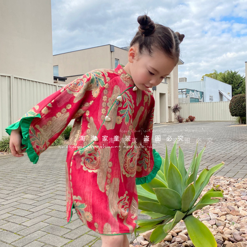 女童连衣裙子2024秋季新款走秀儿童唐装旗袍裙子花边宽袖宝宝礼服,童装/婴儿装/亲子装,连衣裙,淘宝优惠券,粉丝福利购,淘宝优惠卷