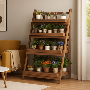 实木花架置物架阳台客厅落地式2025新款可移动户外庭院花盆置物架