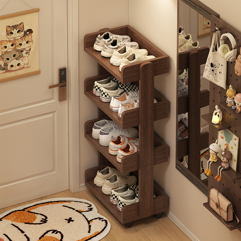 入户鞋架子家用室内门口多层简易置物架2025新款门后窄小实木鞋柜