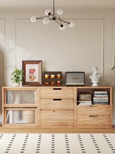 组合书柜原木风落地置物柜客厅电视柜矮柜靠墙展示柜简约实木柜子