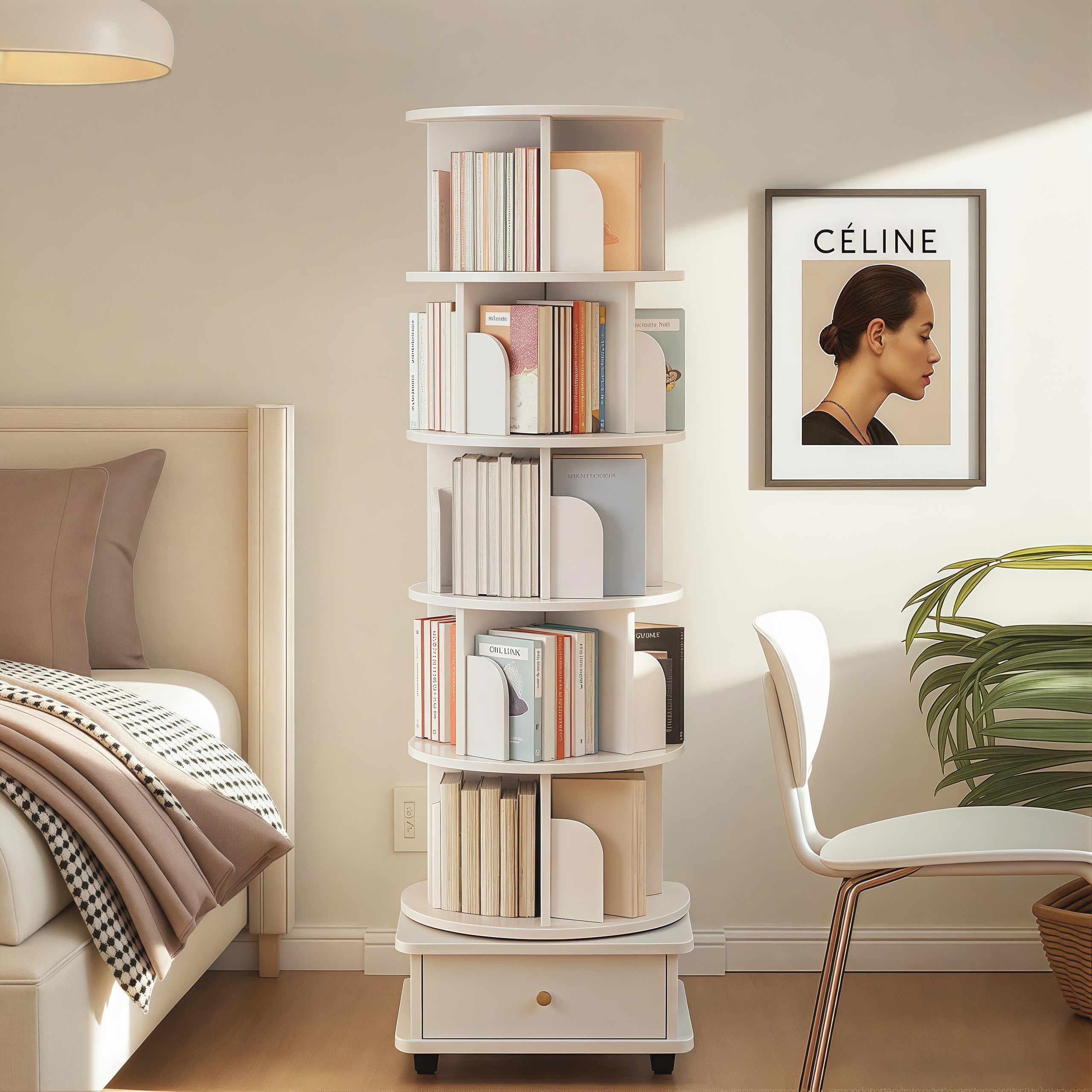 旋转书架可移动置物架卧室儿童绘本架家用落地展示架子360度书柜