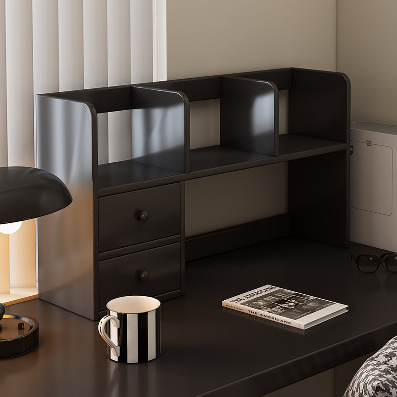 覆古风实木书架桌面置物架桌上收纳架工位办公桌储物柜子转角书柜