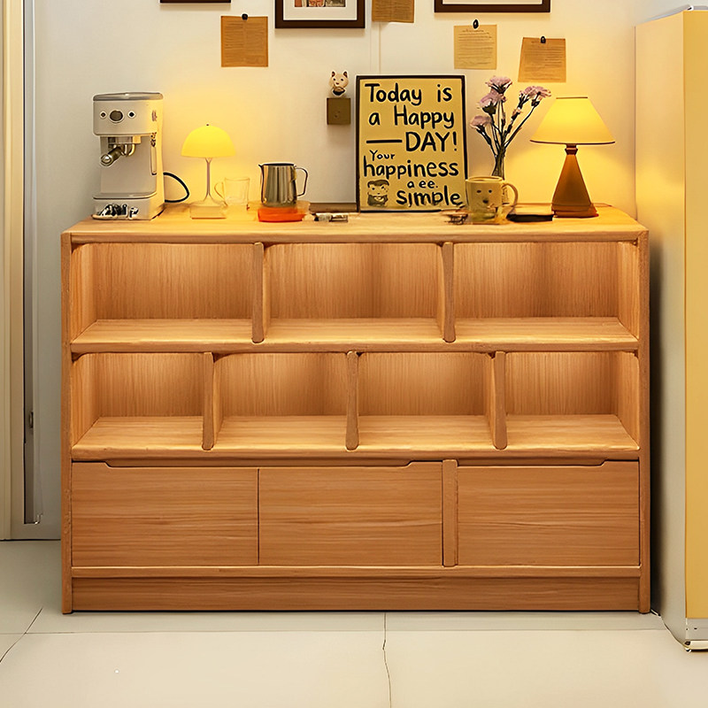 原木色实木书架客厅储物柜储物柜家庭餐厅侧柜墙书柜地板储物柜