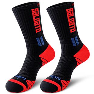 跑步袜子男长筒纯棉长筒冬季专业运动马拉松加厚毛巾底足球黑色
