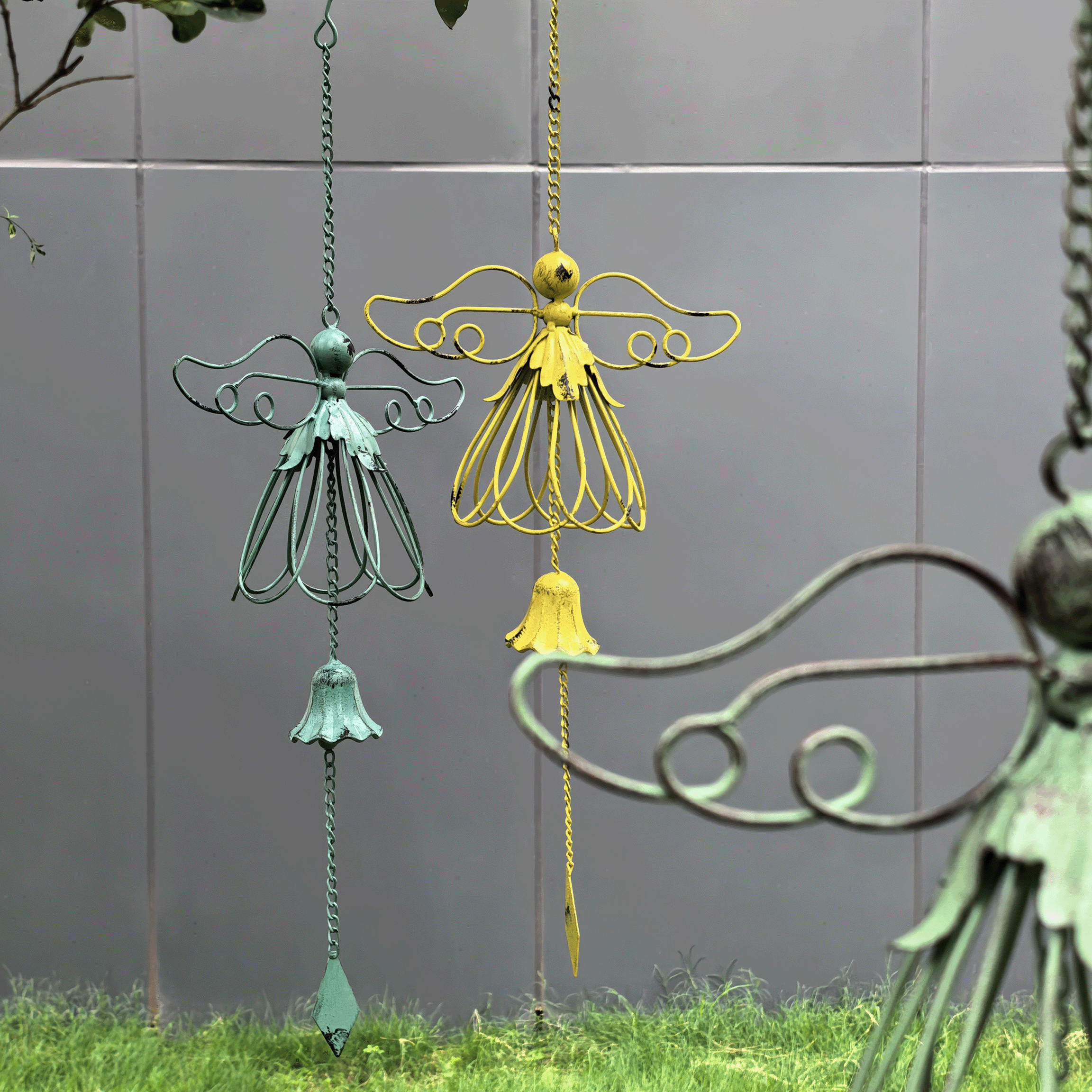 欧式铁艺天使风铃庭院花园挂饰园艺杂复古做旧装饰美式乡村