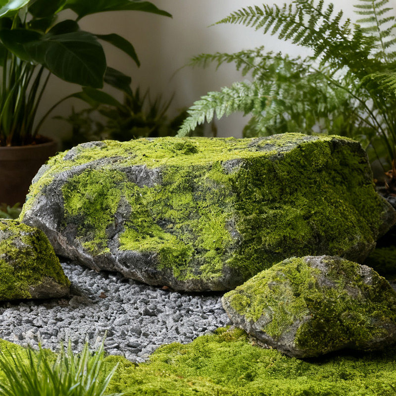 仿真青苔石玻璃钢大石头落地摆件北欧庭院软装陈设假山造景石头