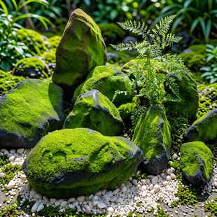 北欧风仿真玻璃钢青苔石庭院造景摆件置物台样板间装饰户外景观
