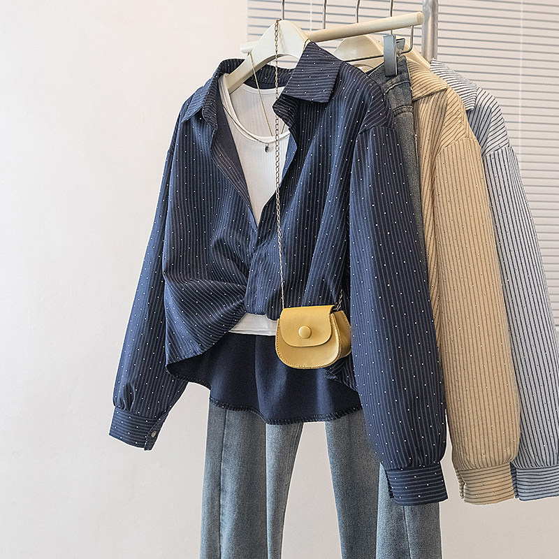 大码女装新款韩版高级感条纹潮流设计感显瘦修身两件套上衣