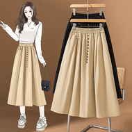 大码女装新款韩版胖MM高级感潮流排排扣设计感显瘦修身半身裙