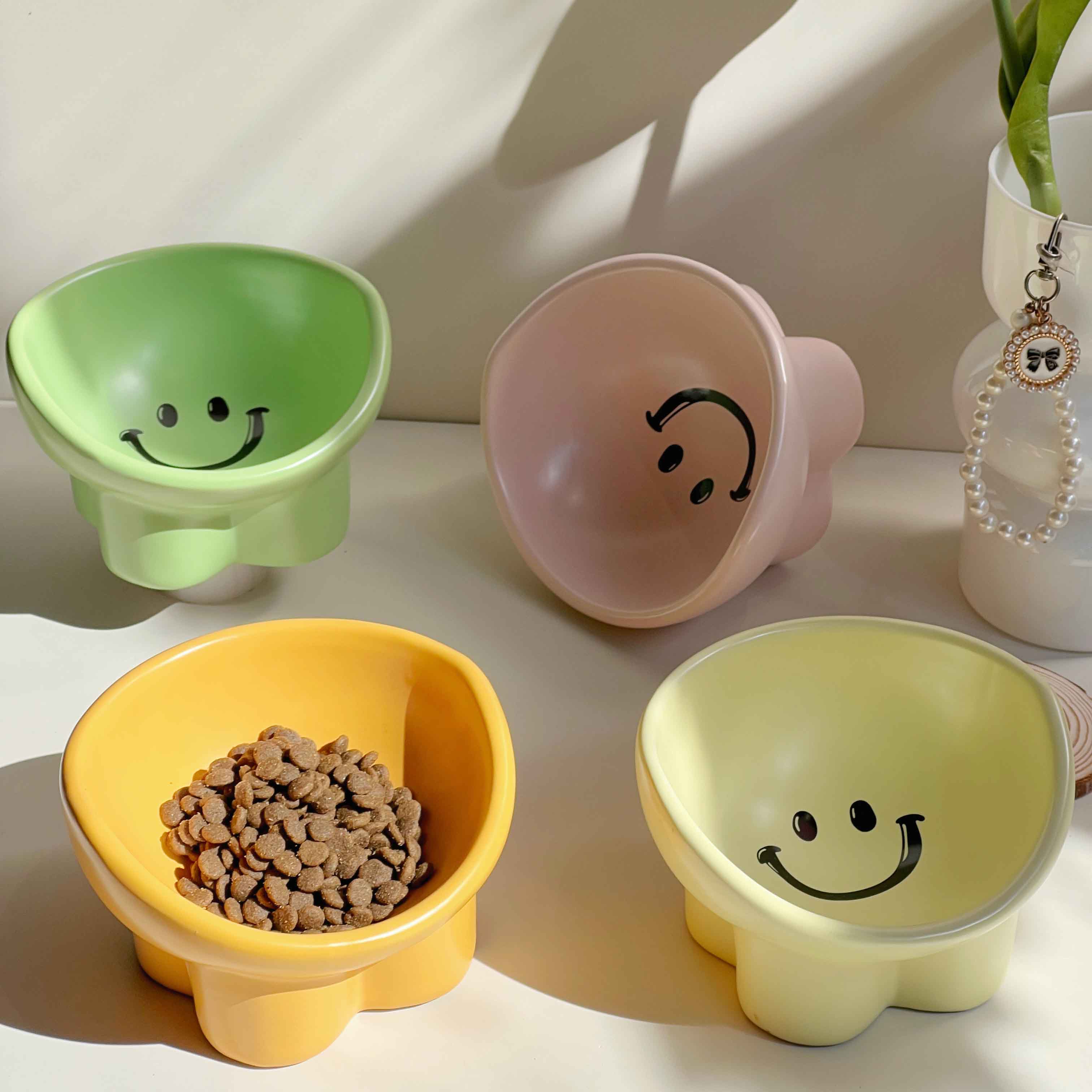 陶瓷喝水宠物口径高脚食盆粮碗猫咪打翻斜口宠物用品保护饭碗颈椎