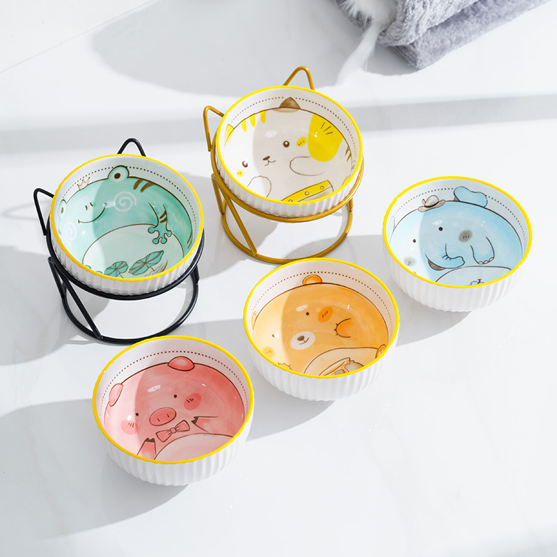 高脚斜口陶瓷防打翻保护颈椎猫碗