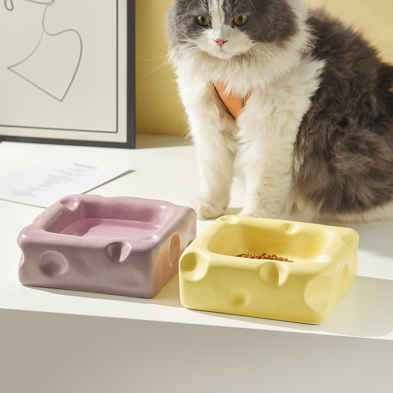 奶酪猫碗猫食盆陶瓷大口径