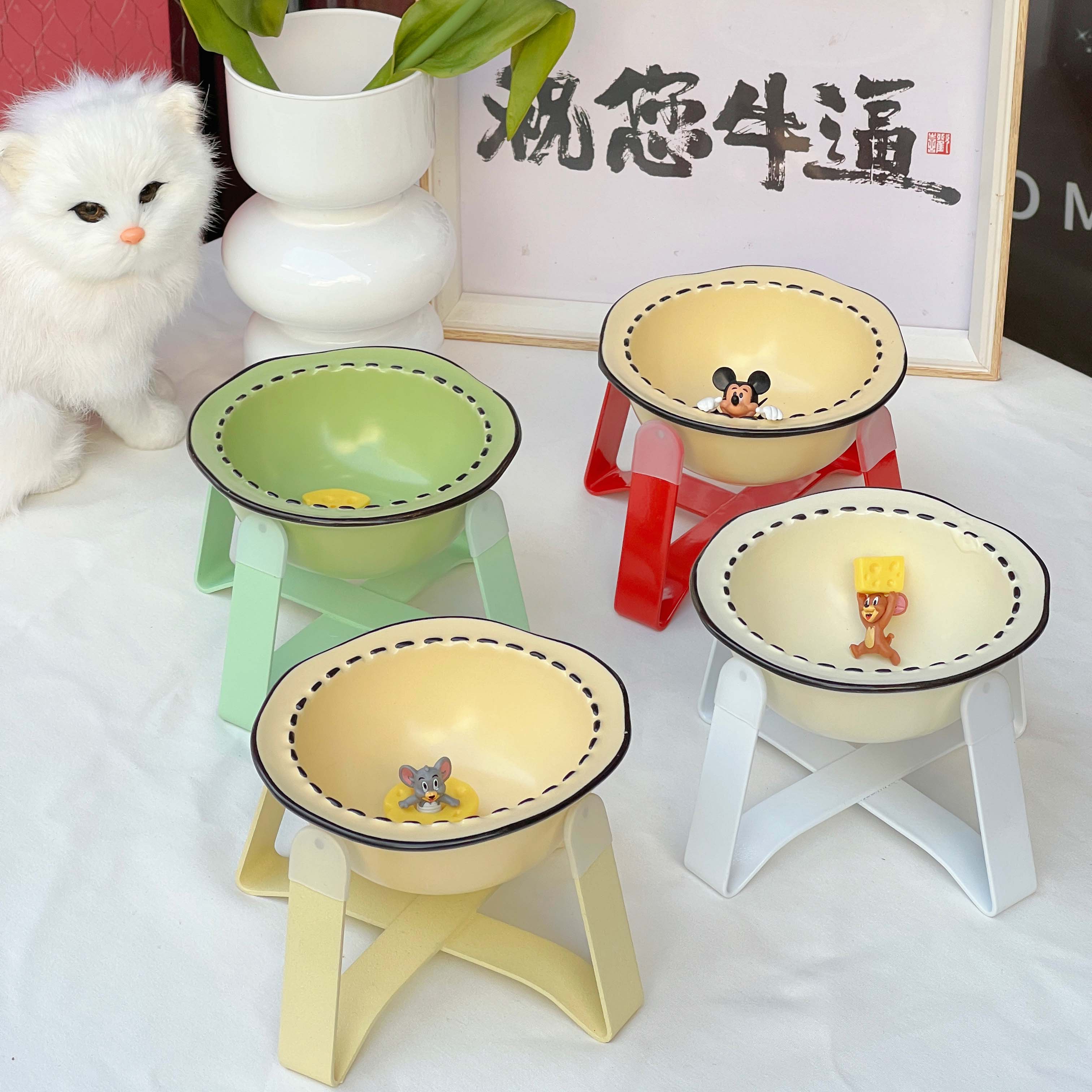猫碗陶瓷猫咪宠物碗狗狗水碗猫粮碗防滑保护颈椎带餐桌铁架防打翻