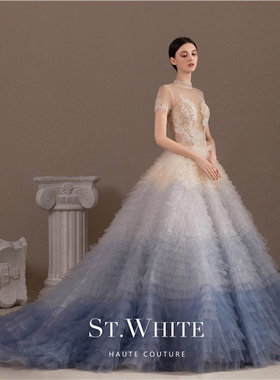 ST.WHITE主婚纱2020新款渐变色大拖尾重工高端定制奢华超仙女婚纱