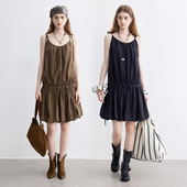 吊带花苞连衣裙女夏款 Dotdrobe多着 醋酸天丝亚麻 两色入