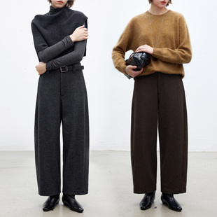 Dotdrobe多着 连腰微弧香蕉型 显瘦羊毛混纺九分裤女可机洗两色入