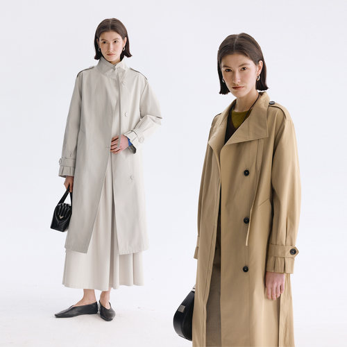 多着极简斜襟长款风衣女春季