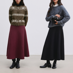 Dotdrobe多着 节日限定 100%强缩羊毛面料伞裙窄腰头半身裙秋冬