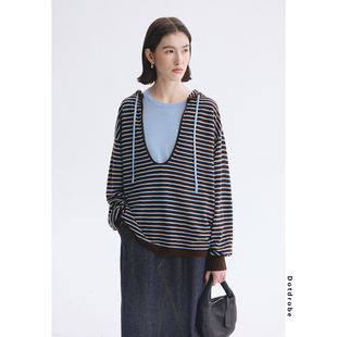 宽松 女春款 Dotdrobe多着 背心叠大U领套头两件套羊毛混纺针织衫