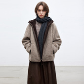 Dotdrobe多着 连帽解构灯芯绒包边环保羊羔毛外套女秋冬 两色入