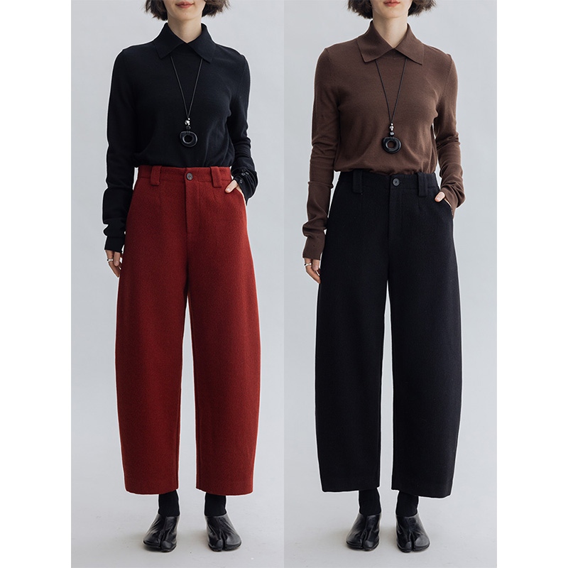 多着简约镰刀弧形后松紧腰九分裤