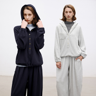 Dotdrobe多着 糯叽叽Q弹面料 下摆抽绳卫衣帽衫女+卫裤套装秋冬