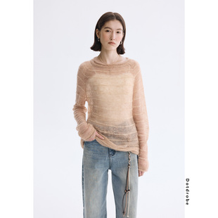 薄款 女春季 不扎肤 超细羊驼羊毛卷边休闲套头针织衫 Dotdrobe多着