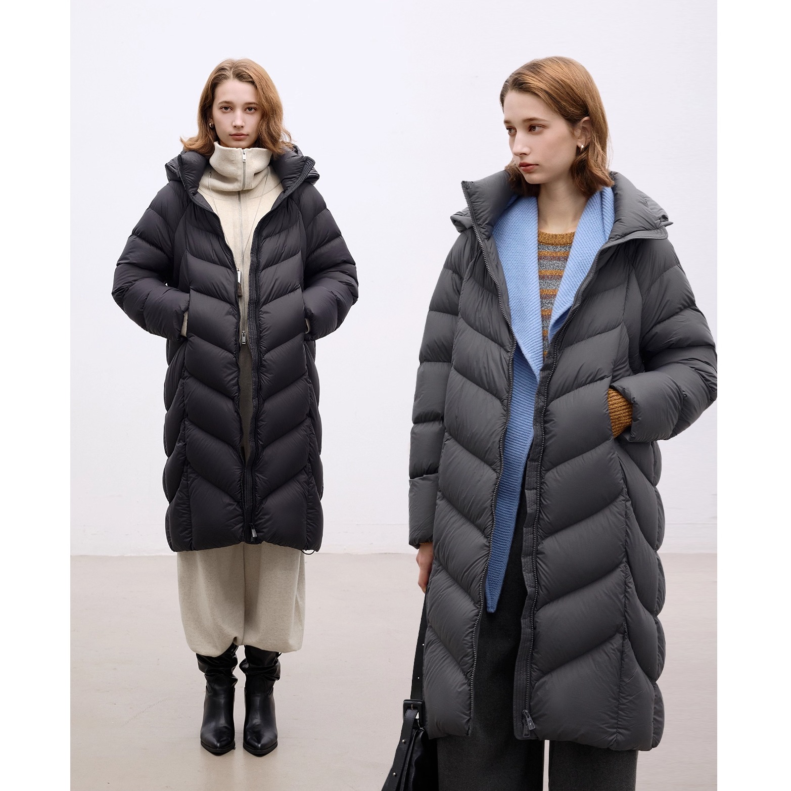 90白鸭绒泡芙排骨长款羽绒服