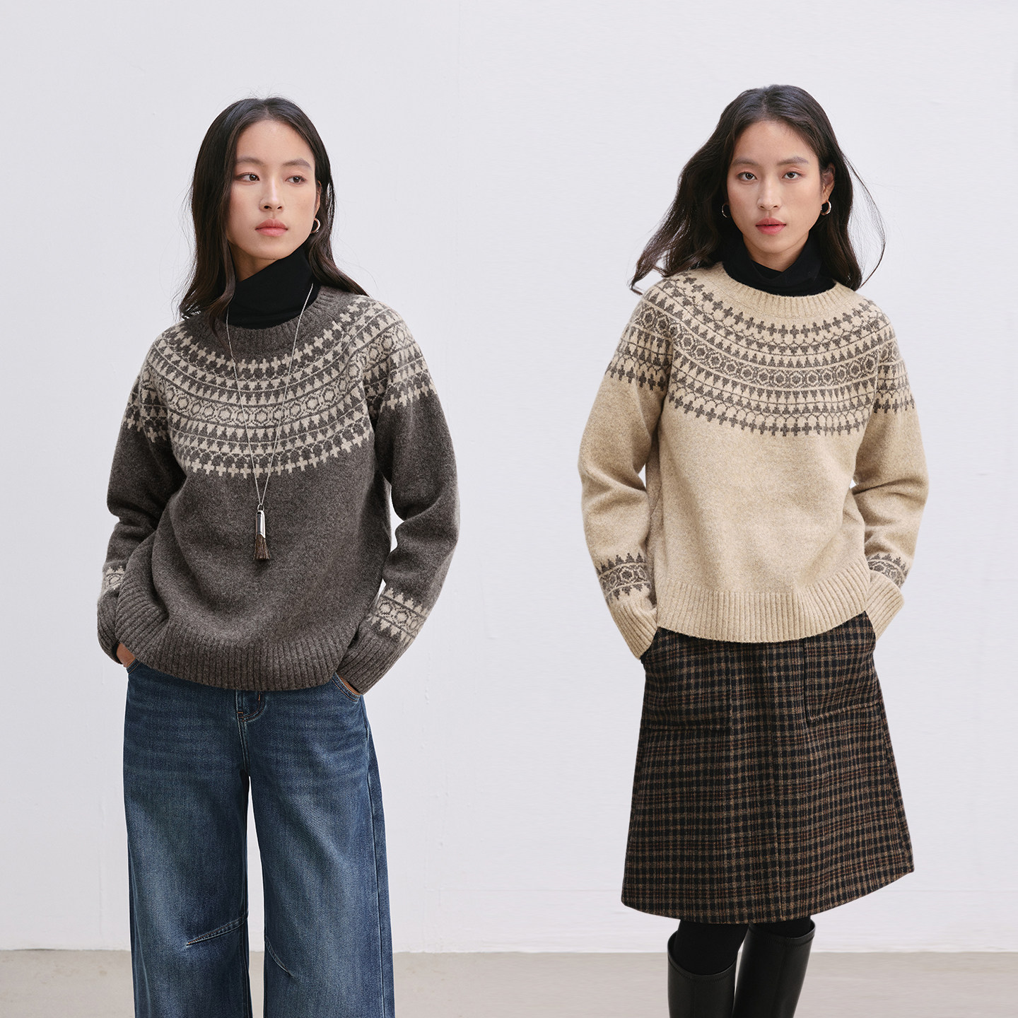 羊毛游牧风费尔岛圆领套头针织衫