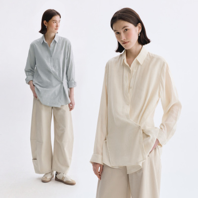 多着假两件斜襟多穿法长袖衬衫