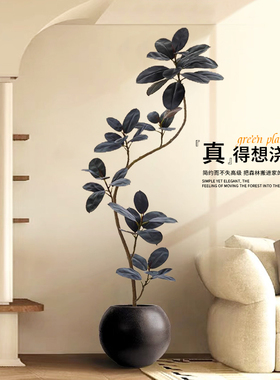 黑金刚橡皮树仿真绿植室内沙发旁假植物仿生盆栽大型客厅装饰摆件