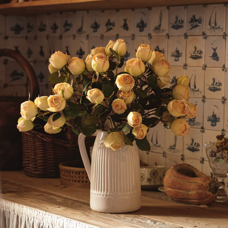假花仿真花玫瑰花客厅电视柜摆设餐桌装饰室内插花艺摆件绢花原创,家居饰品,仿真花/假花,淘宝优惠券,粉丝福利购,淘宝优惠卷