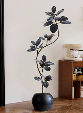 橡皮树黑金刚仿真绿植高端轻奢客厅办公室仿生植物盆栽摆件装饰树