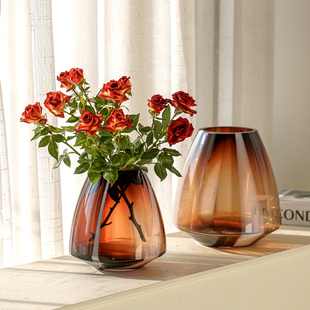 中古轻奢高级感玻璃花瓶插花ins电视柜家居鲜花水培器皿花器装 饰